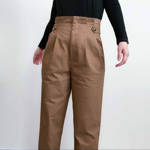 NWT hi rise paper bag pants w button in camel - Picture 4 of 13